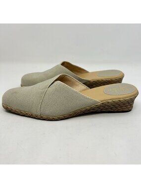 LifeStride Beige Canvas Mule Wedge Espadrille Slip On Women’s Size 8 M Comfort